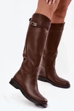 Kozaki Ocieplane|Muszkieterki></noscript>Boto Kozaki Damskie Z Ozdobnym Paskiem Eko Skórzane Czekoladowe Palisse