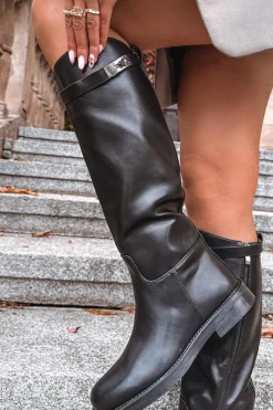 Kozaki Ocieplane|Muszkieterki></noscript>Boto Kozaki Damskie Z Ozdobnym Paskiem Eko Skórzane Czarne Palisse