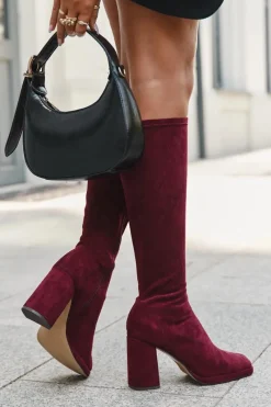 Kozaki Ocieplane|Kozaki Na Słupku>Boto Kozaki Damskie Z Przeszyciami Na Słupkowym Obcasie Bordowe Brivana