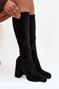 New Kozaki Damskie Z Przeszyciami Na Słupkowym Obcasie Czarne Brivana Damskie Kozaki Ocieplane|Kozaki Na Słupku