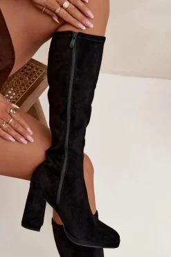 New Kozaki Damskie Z Przeszyciami Na Słupkowym Obcasie Czarne Brivana Damskie Kozaki Ocieplane|Kozaki Na Słupku