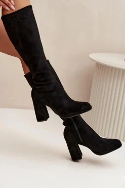 New Kozaki Damskie Z Przeszyciami Na Słupkowym Obcasie Czarne Brivana Damskie Kozaki Ocieplane|Kozaki Na Słupku