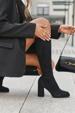 New Kozaki Damskie Z Przeszyciami Na Słupkowym Obcasie Czarne Brivana Damskie Kozaki Ocieplane|Kozaki Na Słupku