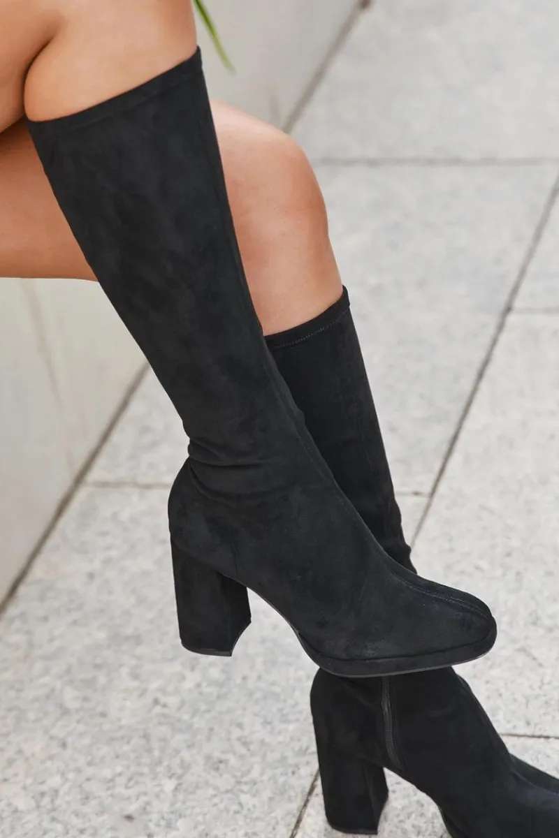 New Kozaki Damskie Z Przeszyciami Na Słupkowym Obcasie Czarne Brivana Damskie Kozaki Ocieplane|Kozaki Na Słupku