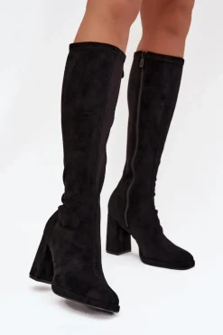 New Kozaki Damskie Z Przeszyciami Na Słupkowym Obcasie Czarne Brivana Damskie Kozaki Ocieplane|Kozaki Na Słupku