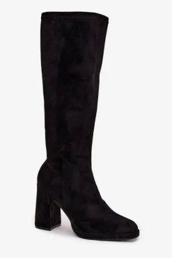 New Kozaki Damskie Z Przeszyciami Na Słupkowym Obcasie Czarne Brivana Damskie Kozaki Ocieplane|Kozaki Na Słupku