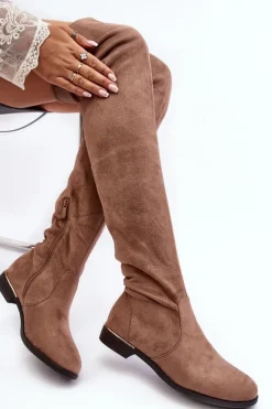 Muszkieterki|Kozaki Za Kolano>Boto Kozaki Damskie Za Kolano Na Płaskim Obcasie Beżowe Bikka