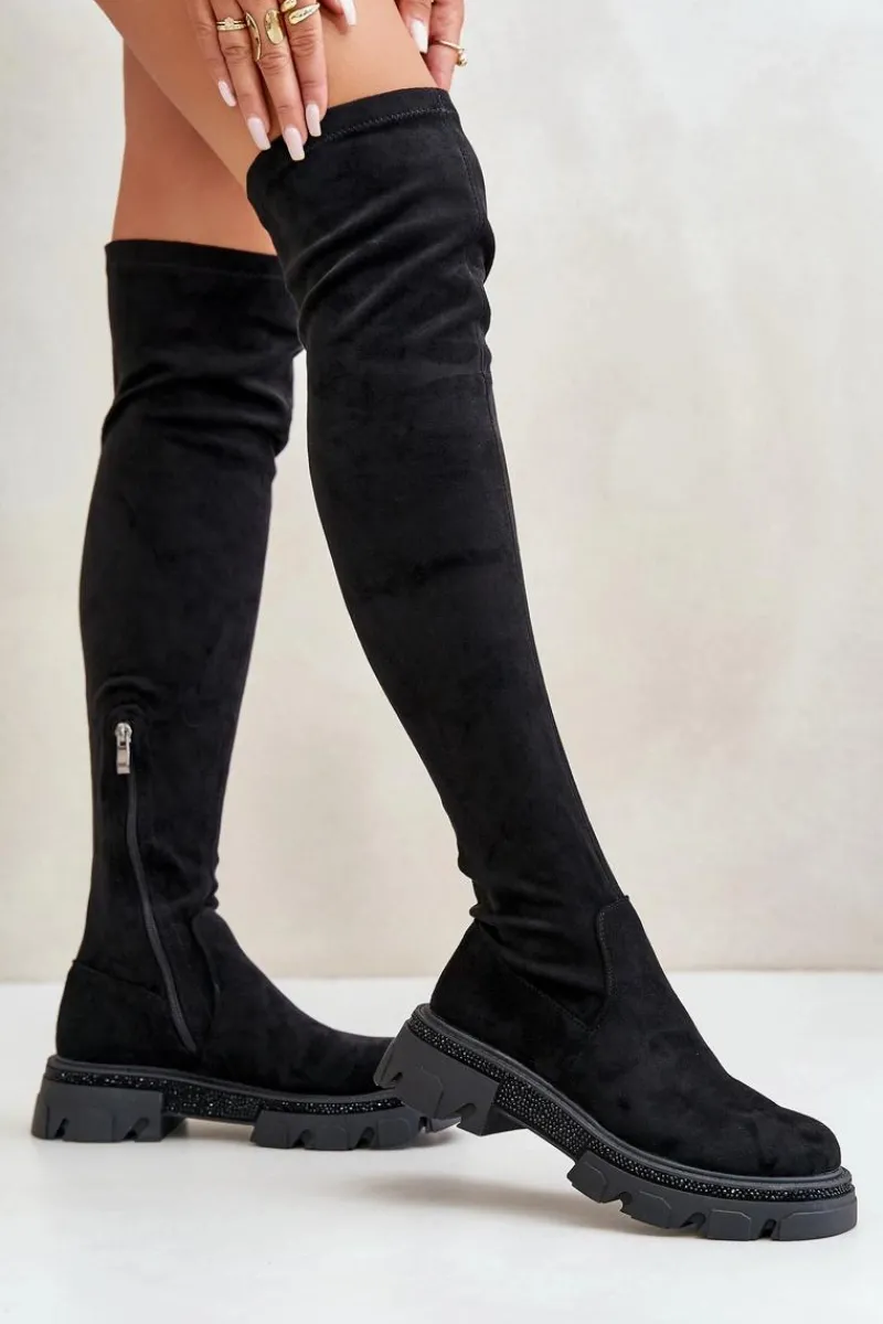 New Kozaki Damskie Za Kolano Eko Zamszowe Czarne Irithalla Damskie Muszkieterki|Kozaki Za Kolano