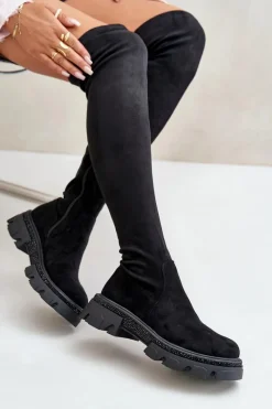 New Kozaki Damskie Za Kolano Eko Zamszowe Czarne Irithalla Damskie Muszkieterki|Kozaki Za Kolano