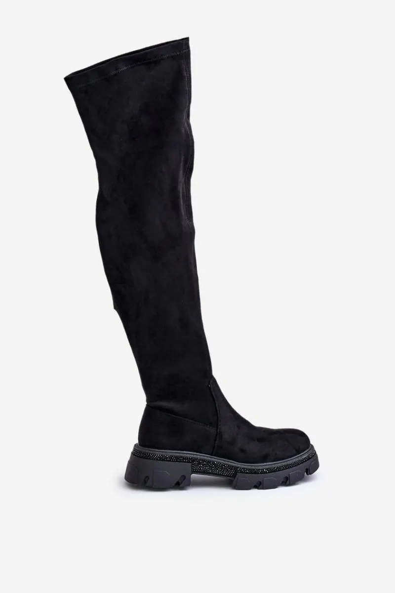 New Kozaki Damskie Za Kolano Eko Zamszowe Czarne Irithalla Damskie Muszkieterki|Kozaki Za Kolano