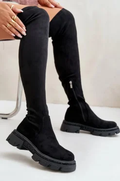 New Kozaki Damskie Za Kolano Eko Zamszowe Czarne Irithalla Damskie Muszkieterki|Kozaki Za Kolano