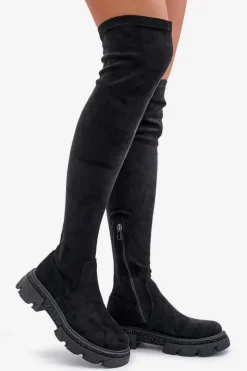 New Kozaki Damskie Za Kolano Eko Zamszowe Czarne Irithalla Damskie Muszkieterki|Kozaki Za Kolano