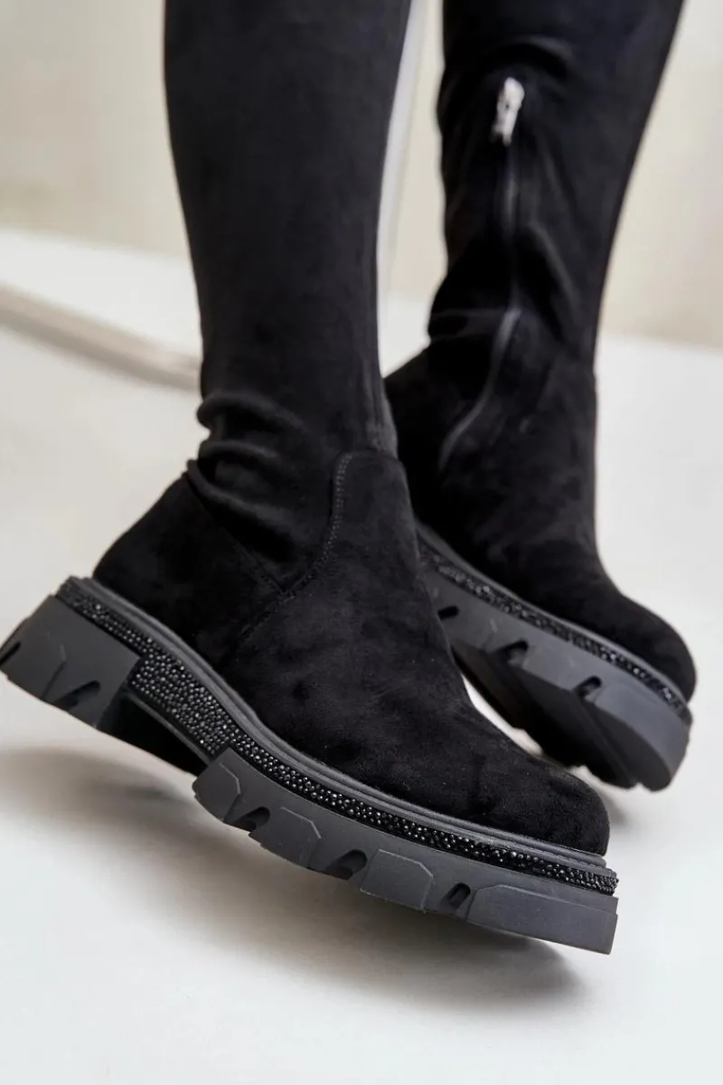 New Kozaki Damskie Za Kolano Eko Zamszowe Czarne Irithalla Damskie Muszkieterki|Kozaki Za Kolano