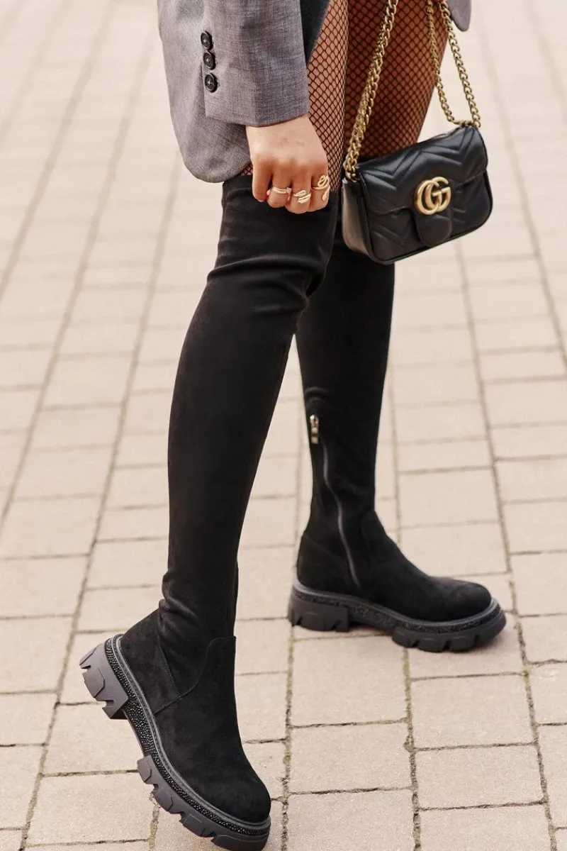 New Kozaki Damskie Za Kolano Eko Zamszowe Czarne Irithalla Damskie Muszkieterki|Kozaki Za Kolano