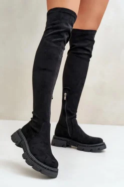New Kozaki Damskie Za Kolano Eko Zamszowe Czarne Irithalla Damskie Muszkieterki|Kozaki Za Kolano