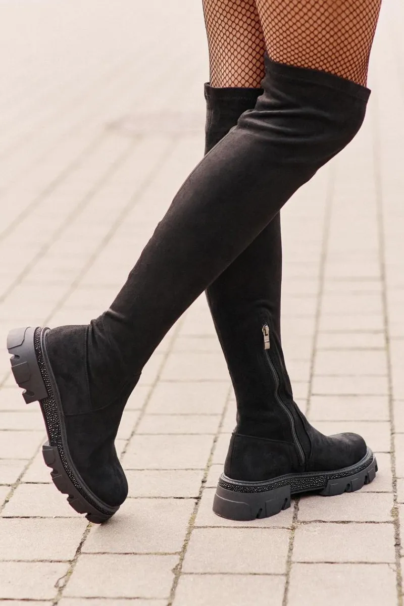 New Kozaki Damskie Za Kolano Eko Zamszowe Czarne Irithalla Damskie Muszkieterki|Kozaki Za Kolano