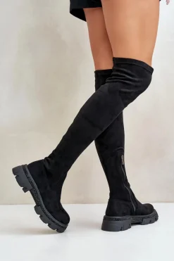 New Kozaki Damskie Za Kolano Eko Zamszowe Czarne Irithalla Damskie Muszkieterki|Kozaki Za Kolano