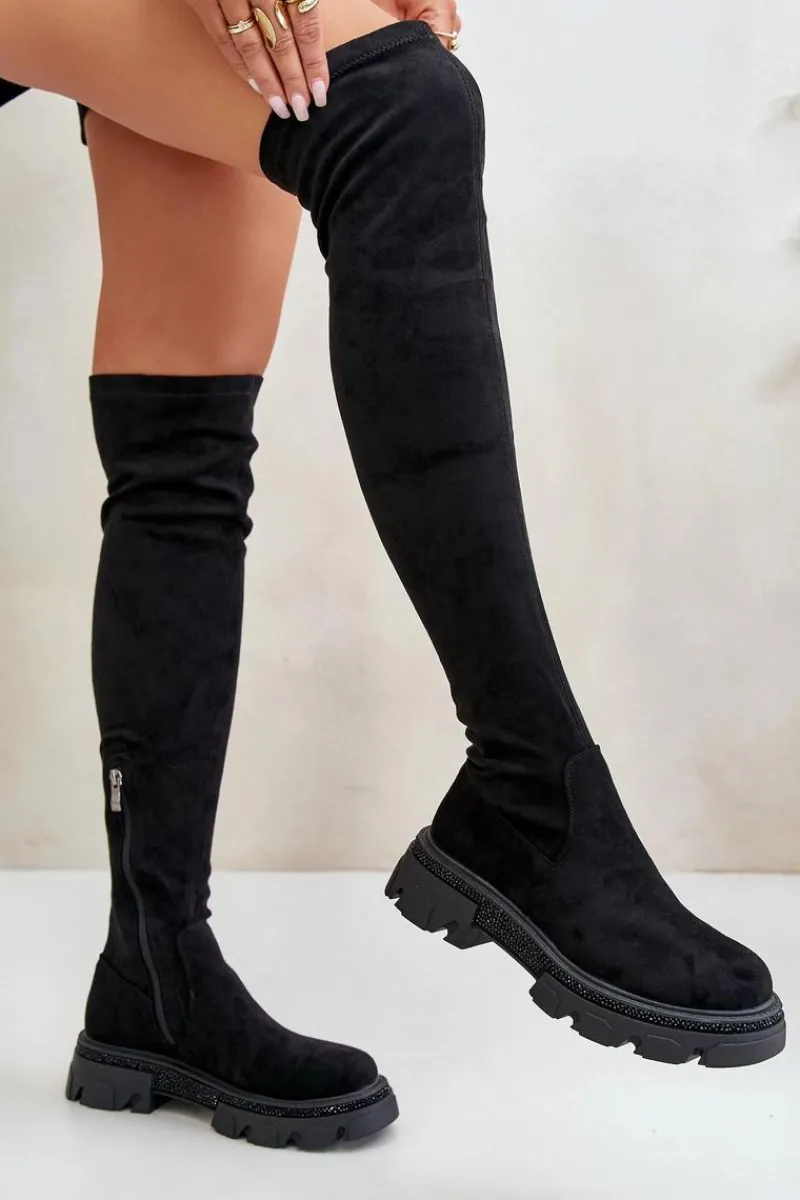 New Kozaki Damskie Za Kolano Eko Zamszowe Czarne Irithalla Damskie Muszkieterki|Kozaki Za Kolano