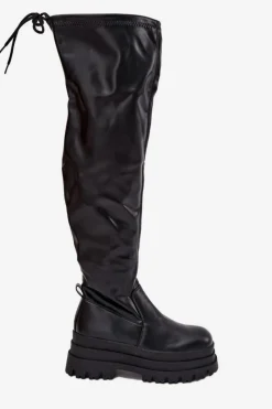 Outlet Boto Kozaki Damskie Za Kolano Na Masywnej Platformie Czarne Erisna