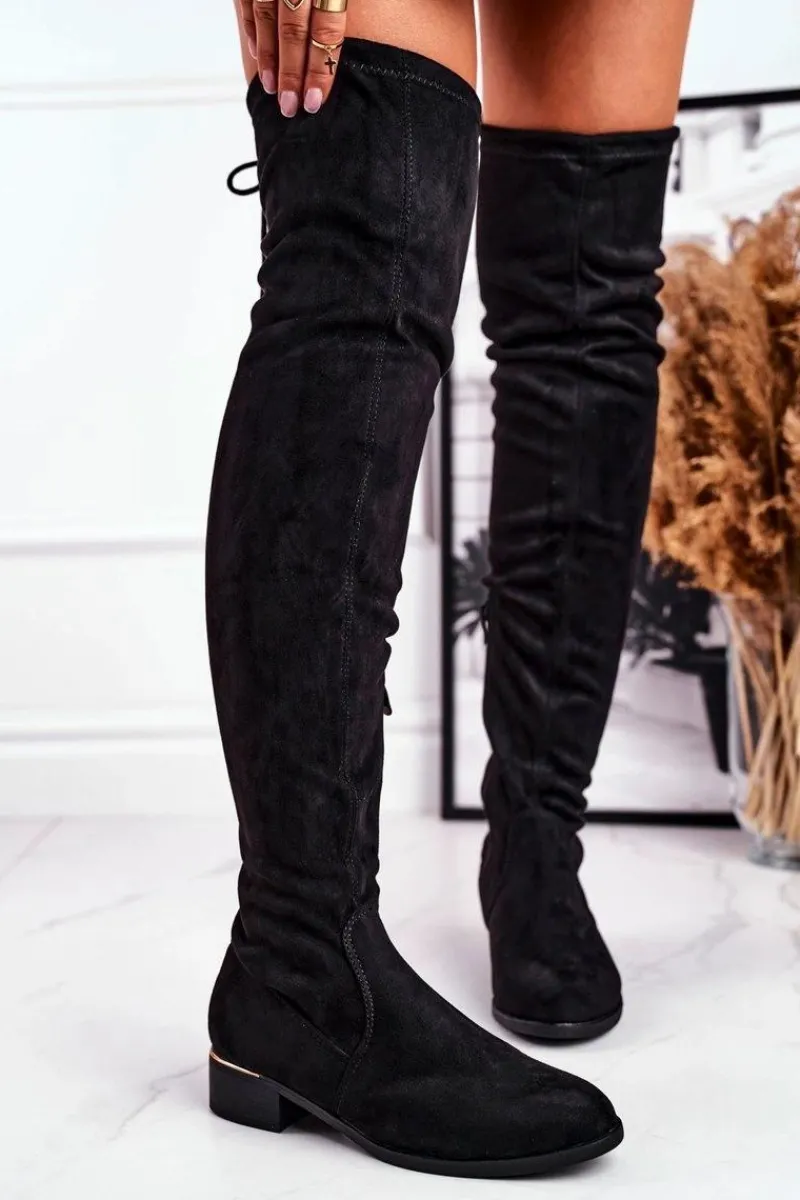 Discount Boto Kozaki Damskie Za Kolano Eko-Zamsz Czarne Dove