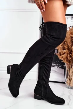 Discount Boto Kozaki Damskie Za Kolano Eko-Zamsz Czarne Dove