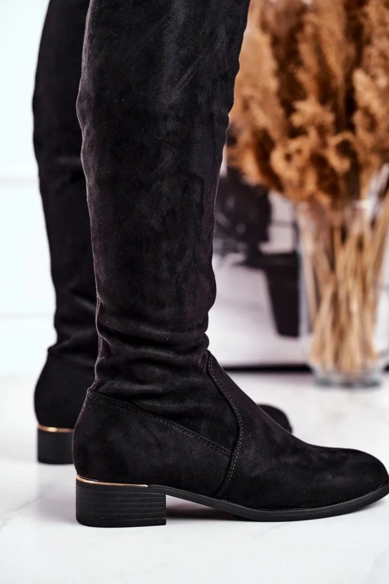 Discount Boto Kozaki Damskie Za Kolano Eko-Zamsz Czarne Dove