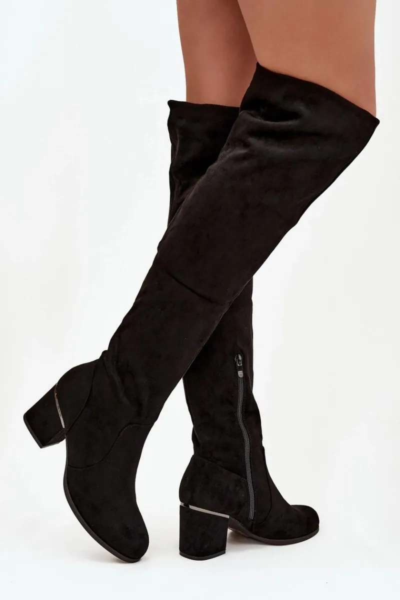 Online Kozaki Damskie Za Kolano Na Słupku Z Eko Zamszu Czarne Zaretta Damskie Muszkieterki|Kozaki Za Kolano