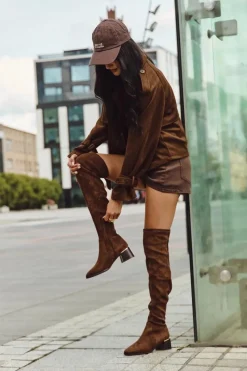 Muszkieterki|Kozaki Za Kolano>Boto Kozaki Damskie Za Kolano Na Obcasie Ze Złotym Detalem Brązowe Carina