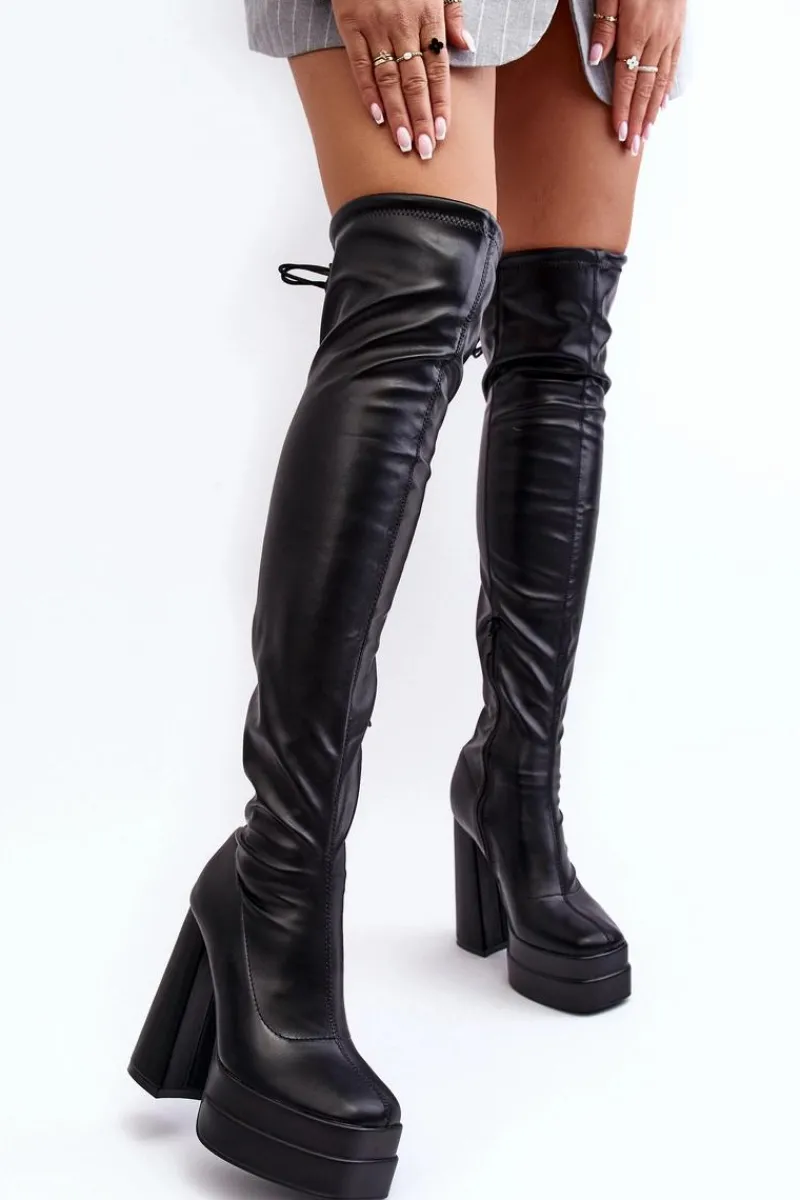 Muszkieterki|Kozaki Za Kolano>Boto Kozaki Damskie Za Kolano Na Platformie I Wysokim Słupku Czarne Yoge