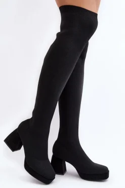 Muszkieterki|Kozaki Za Kolano>Boto Kozaki Damskie Za Kolano Na Platformie I Obcasie Czarne Manaliis