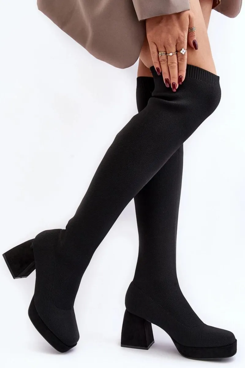 Muszkieterki|Kozaki Za Kolano>Boto Kozaki Damskie Za Kolano Na Platformie I Obcasie Czarne Manaliis