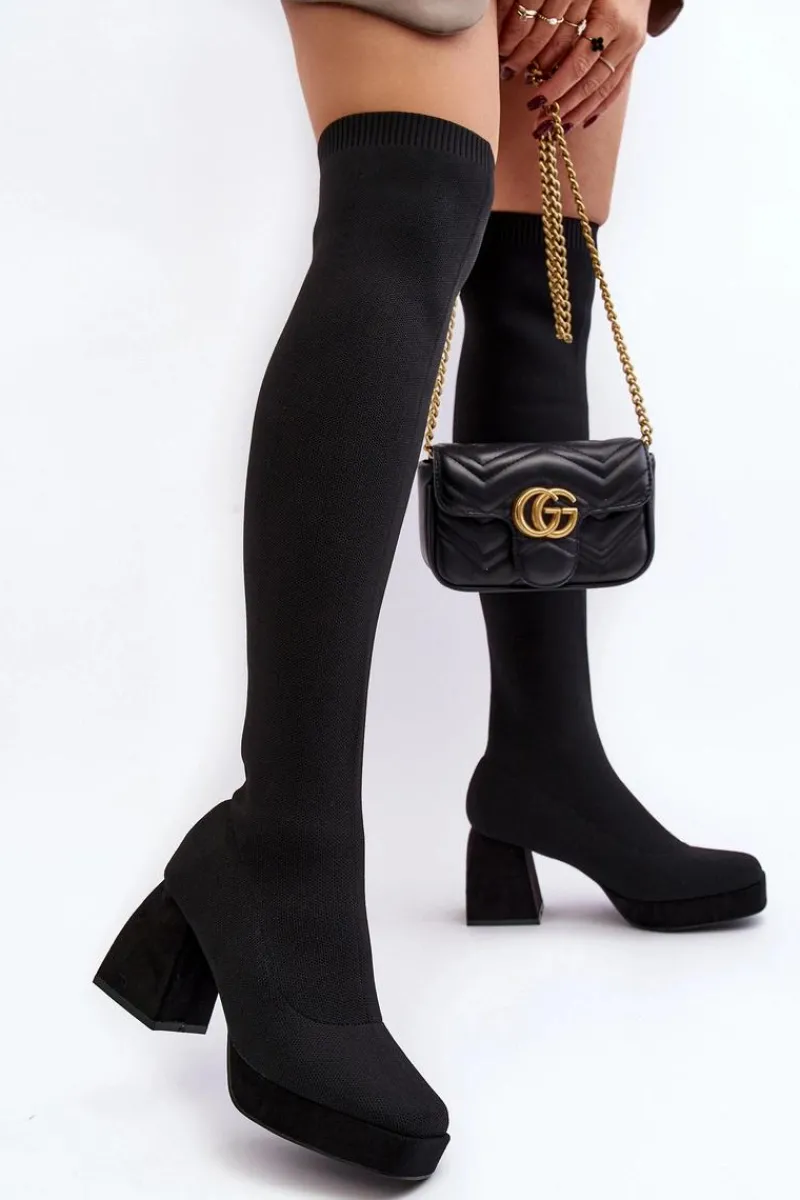 Muszkieterki|Kozaki Za Kolano>Boto Kozaki Damskie Za Kolano Na Platformie I Obcasie Czarne Manaliis