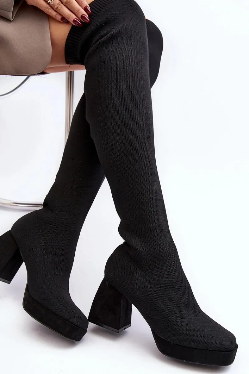 Muszkieterki|Kozaki Za Kolano>Boto Kozaki Damskie Za Kolano Na Platformie I Obcasie Czarne Manaliis