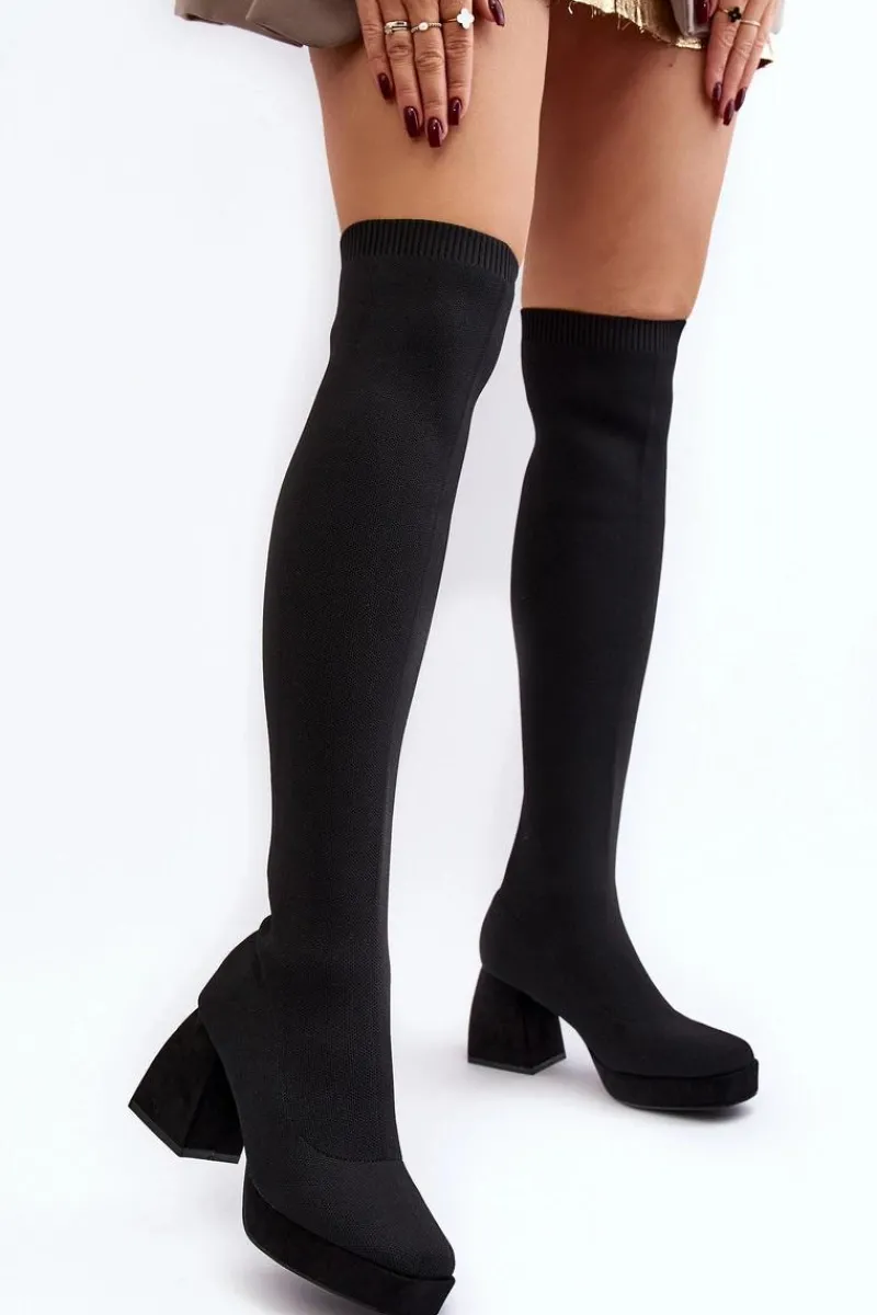 Muszkieterki|Kozaki Za Kolano>Boto Kozaki Damskie Za Kolano Na Platformie I Obcasie Czarne Manaliis