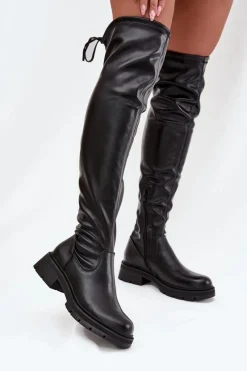 Kozaki Ocieplane|Muszkieterki>Boto Kozaki Damskie Za Kolano Z Wiązaniem Czarne Rylissa