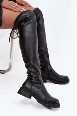 Kozaki Ocieplane|Muszkieterki></noscript>Boto Kozaki Damskie Za Kolano Z Wiązaniem Czarne Rylissa