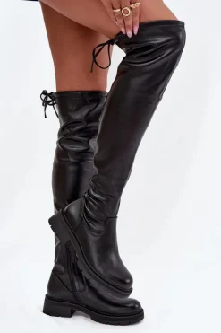 Kozaki Ocieplane|Muszkieterki></noscript>Boto Kozaki Damskie Za Kolano Z Wiązaniem Czarne Rylissa