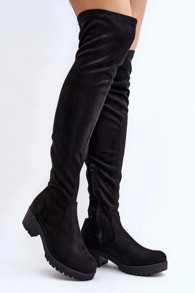 Muszkieterki|Kozaki Za Kolano>Boto Kozaki Damskie Za Kolano Na Niskim Obcasie Czarne Berrinda