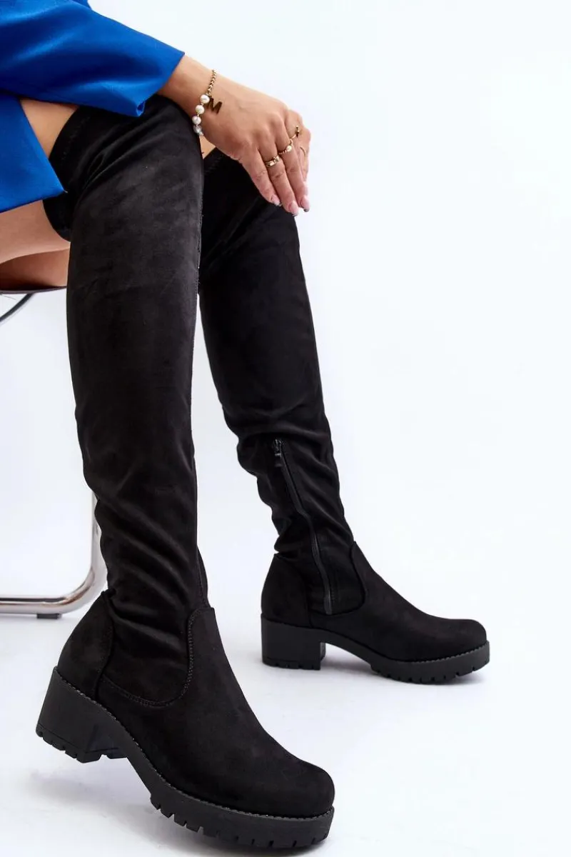 Muszkieterki|Kozaki Za Kolano>Boto Kozaki Damskie Za Kolano Na Niskim Obcasie Czarne Berrinda