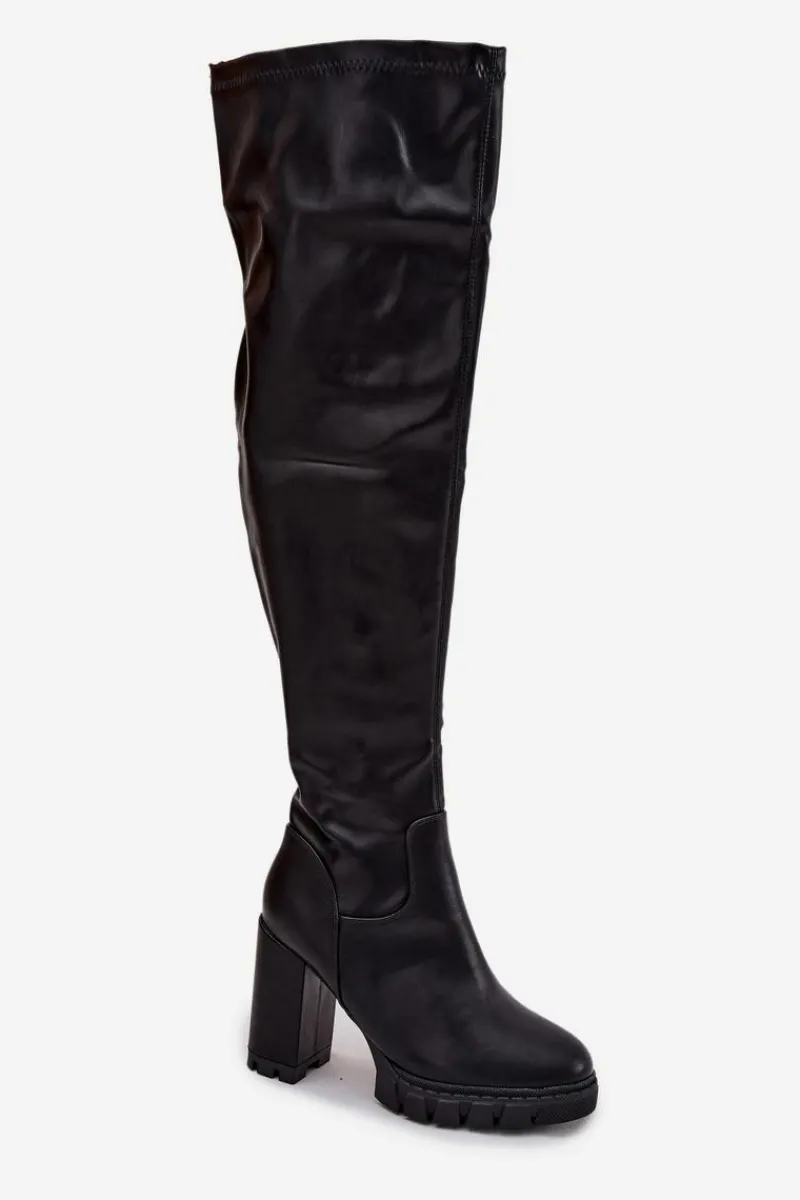 Muszkieterki|Kozaki Na Słupku>Boto Kozaki Damskie Za Kolano Na Słupku Eko Skórzane Czarne Tahlina Czarny