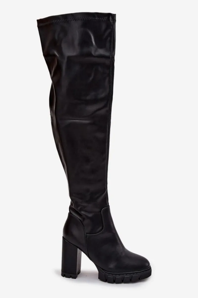 Muszkieterki|Kozaki Na Słupku>Boto Kozaki Damskie Za Kolano Na Słupku Eko Skórzane Czarne Tahlina Czarny