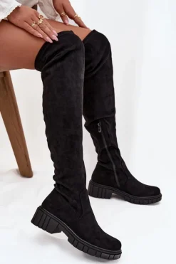 Kozaki Damskie Za Kolano S.Barski HY42-122 Czarne Damskie Kozaki Ocieplane|Muszkieterki