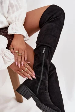 Kozaki Damskie Za Kolano S.Barski HY42-122 Czarne Damskie Kozaki Ocieplane|Muszkieterki