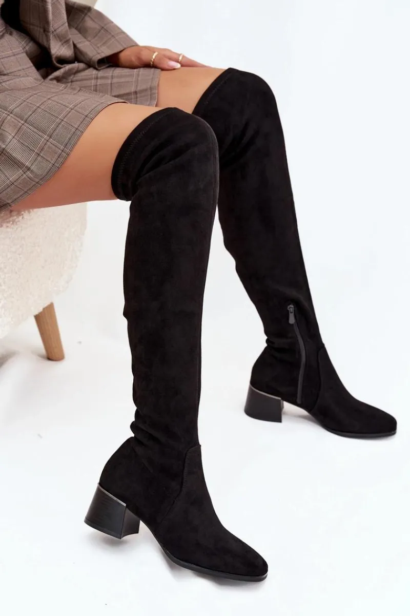 Online Boto Kozaki Damskie Za Kolano Na Obcasie Czarne Carina Czarny