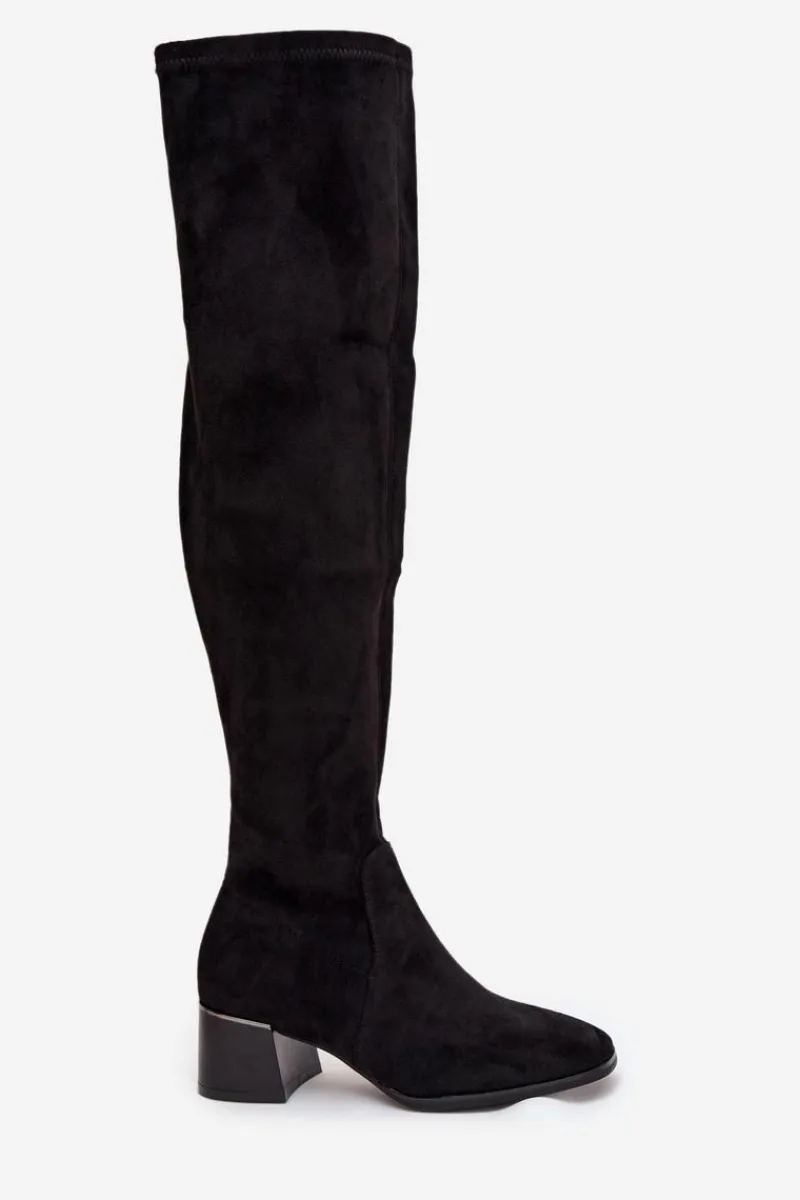 Online Boto Kozaki Damskie Za Kolano Na Obcasie Czarne Carina Czarny