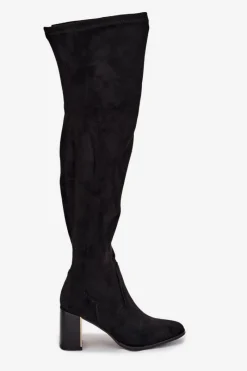 Sale Kozaki Damskie Za Kolano Na Słupku Eko Zamszowe Czarne Jelina Damskie Kozaki Ocieplane|Muszkieterki