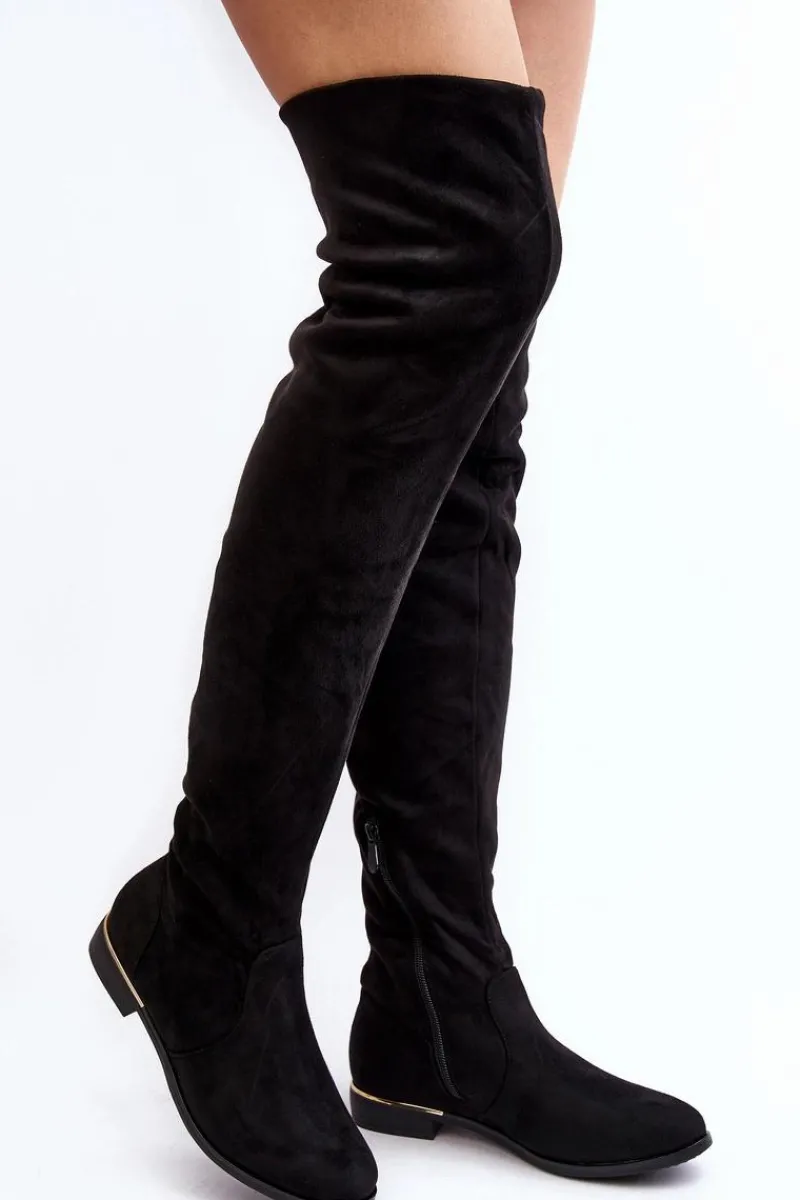 Online Boto Kozaki Damskie Za Kolano Na Płaskim Obcasie Czarne Bikka