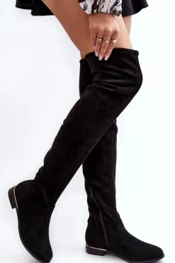Online Boto Kozaki Damskie Za Kolano Na Płaskim Obcasie Czarne Bikka
