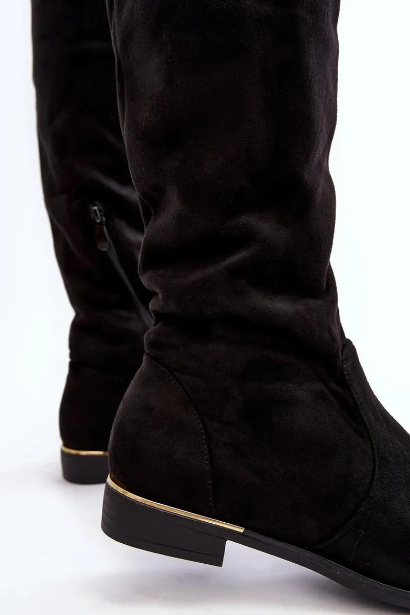 Online Boto Kozaki Damskie Za Kolano Na Płaskim Obcasie Czarne Bikka