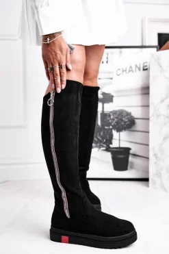 Clearance Kozaki Damskie Zamszowe Czarne Melbro Damskie Kozaki Płaskie|Kozaki Zamszowe